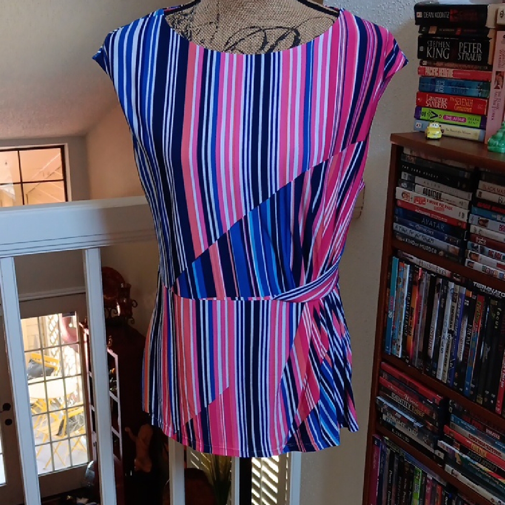 Alex Marie Pink and Blue Striped Blouse